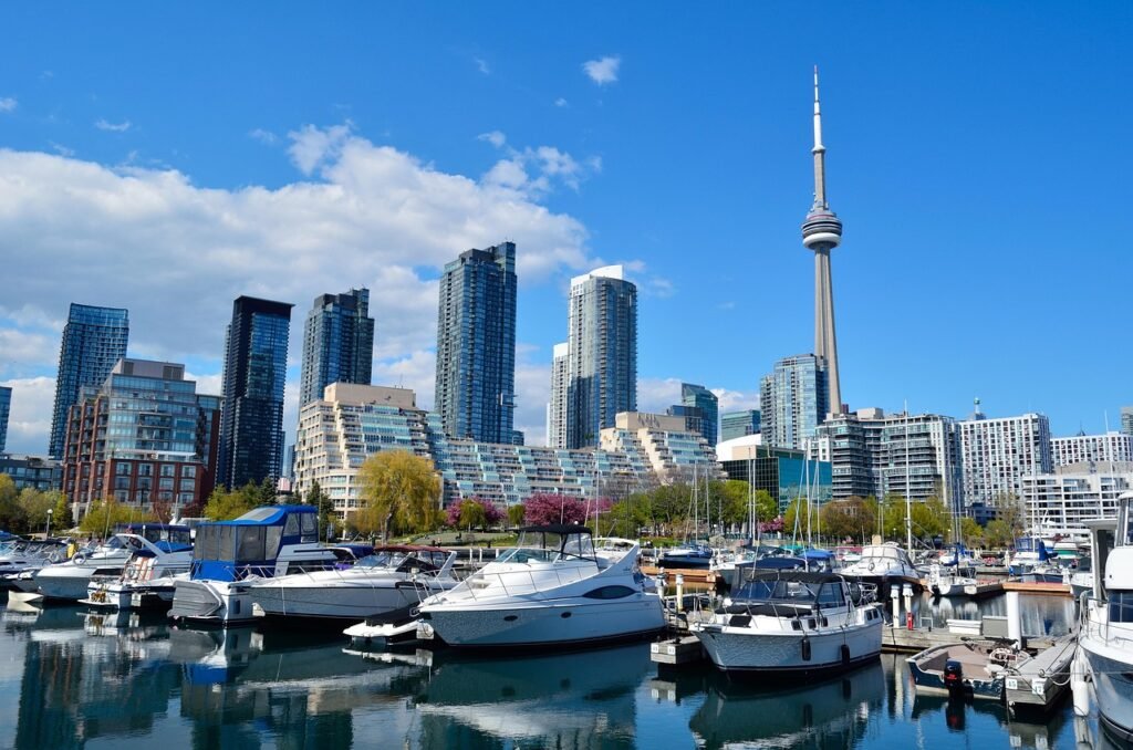 toronto, canada, cn tower, skyscrapers, buildings, skyline, urban, city, architecture, bay, harbor, water, boats, ships, summer, spring, outside, reflections, marina, blue spring, blue city, nature, blue summer, blue boat, toronto, toronto, toronto, toronto, toronto, cn tower